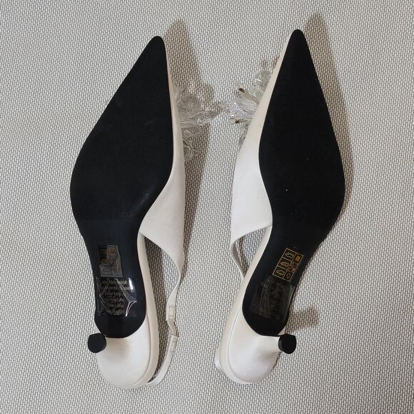 Jeffrey Campbell Kitten Heel Slingback White Satin Crystal Embellishment Sz 6.5 - Picture 5 of 7